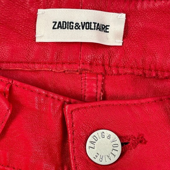 Zadig and Voltaire Womens 36 Small Phlame Pants Crinkled Lamb Leather in Red - Picture 6 of 14